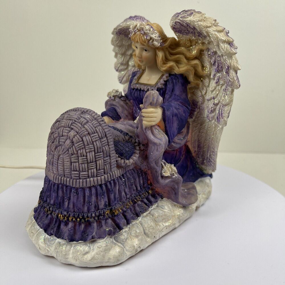 Resin Angel Watching Over Baby‎ in Bassinet lights up 7"